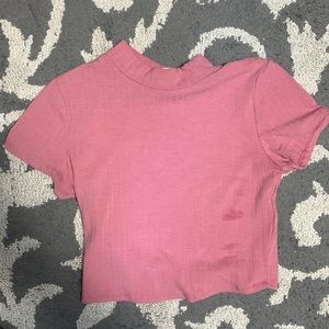 Pink Short Sleeve Cropped Tee Juniors L Womens M/L Pink Faux Turtleneck